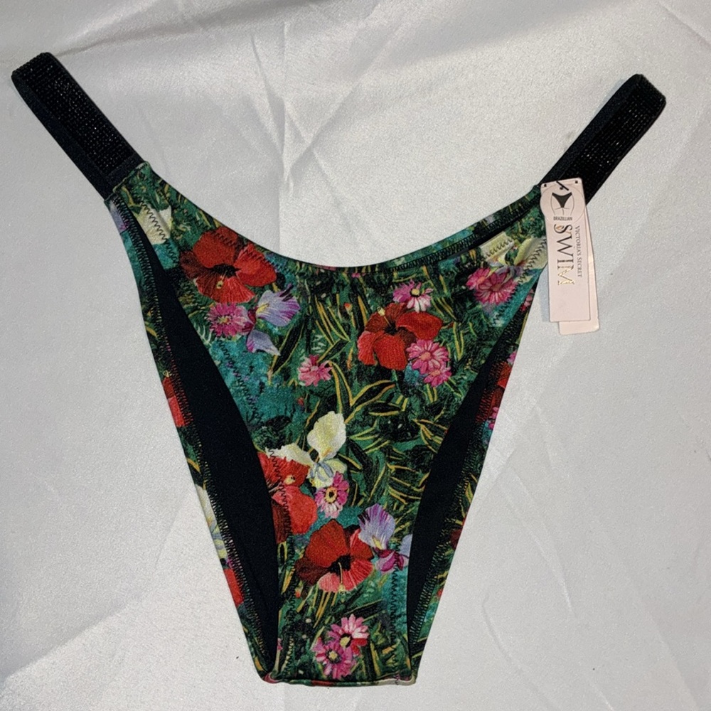 New Victoria’s Secret Brazilian Bikini Bottom Floral Shine Strap Bling NWT
